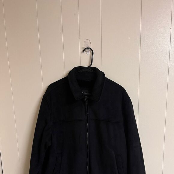 George Black Suede Fleece lined Jacket Full Zip Sz Large - Picture 2 of 11